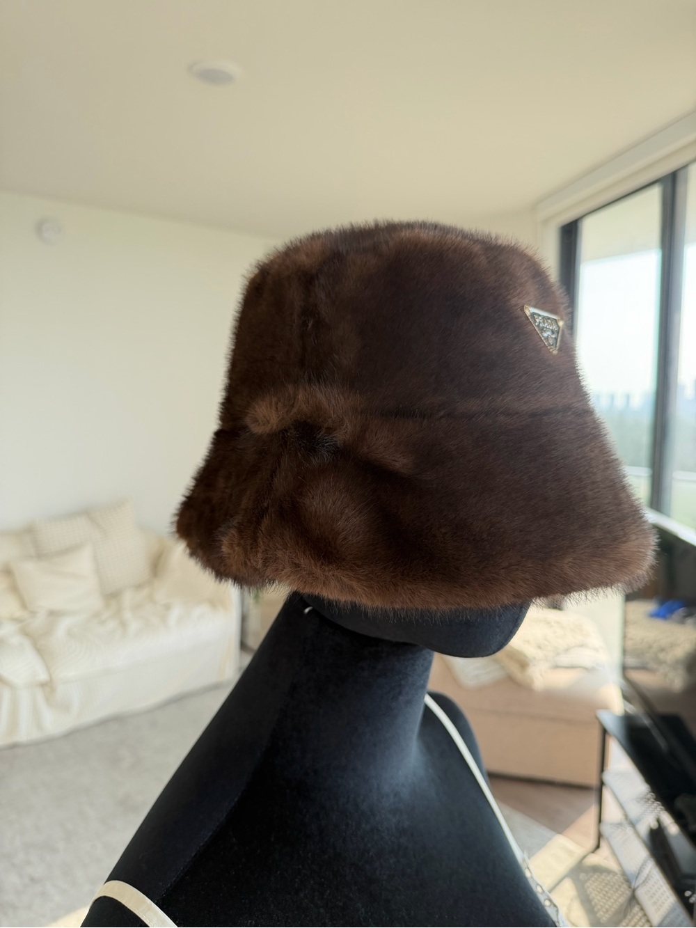 Prada Brown (synthetic) Faux Fur Bucket Hat - one size - new - no tags - Picture 11 of 16
